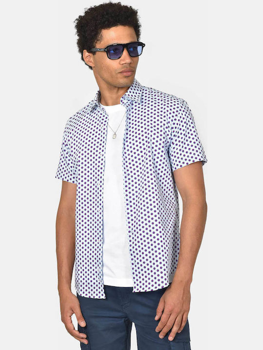 Short Sleeve Cotton Shirt in Regular Fit Burgundy Polka Dot