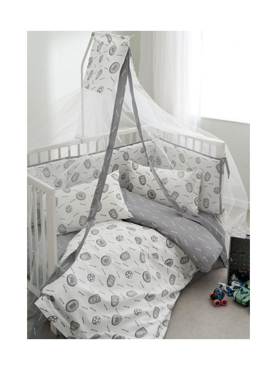 Vesta Home Σετ Βρεφική Παπλωματοθήκη με Μαξιλαροθήκη Λευκά Γκρι 120x165εκ.