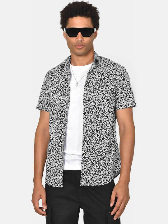 Short Sleeve Cotton Shirt in Regular Fit Floral Black