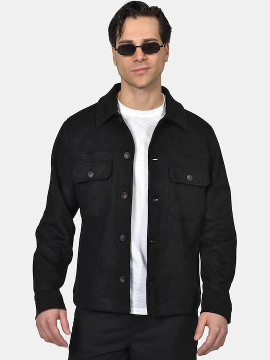 Long Sleeve Overshirt in Regular Fit Black