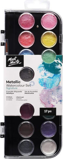 Mont Marte Palette 16 Watercolor Metallic Shades And Brush