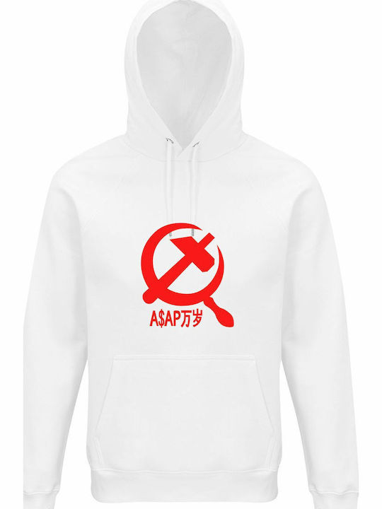 Bio-Kapuzenpulli Unisex Asap Rocky Hammer Sickle Design Weiß