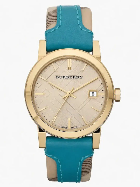 Burberry Burberry Дамски часовник 34mm Кварцов с Синя Кожена Каишка