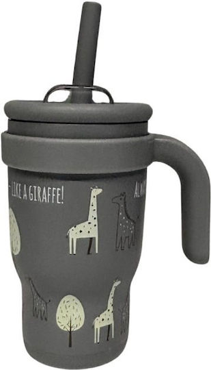 abo Always Look Up - Like A Giraffe Stainless Steel Kids Water Bottle Thermos with Straw Multicolour 350ml