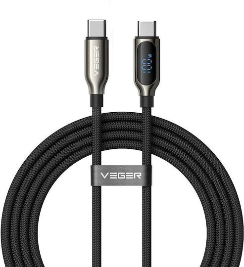 Veger LED Cable USB-C male - USB-C 100W PD Μαύρο 1.5m CC1-Xhj
