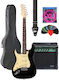 Stagg Ses-30 Lh Bk Elektrische Gitarre Linkshänder Verstärker Stagg 10 Ga Eu Zubehör Bundle 2