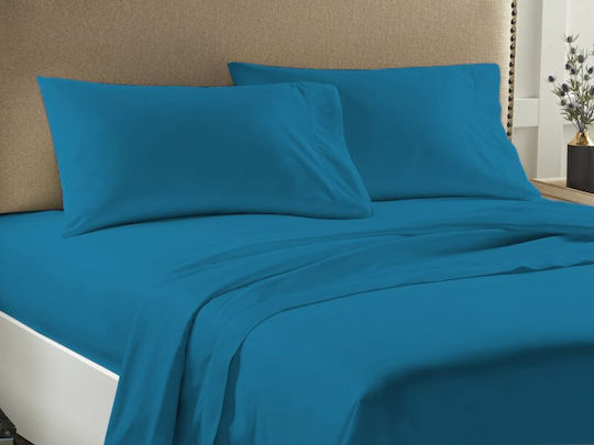 Economy Set Bed Sheets for Single Bed with Rubber Hugger 100x200+33cm Petrol Blue 3 Pieces