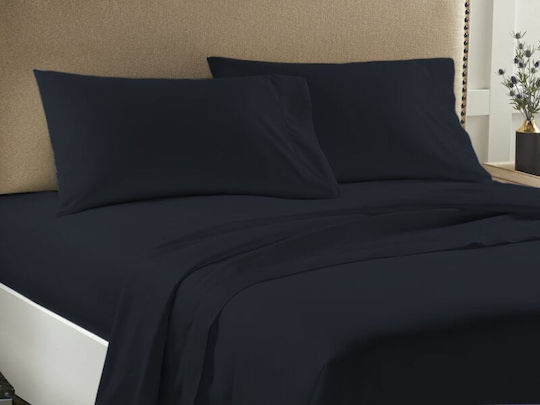 Economy Σετ Σεντόνια Υπέρδιπλα με Λάστιχο 160x200+33εκ. Μαύρο (4τμχ)