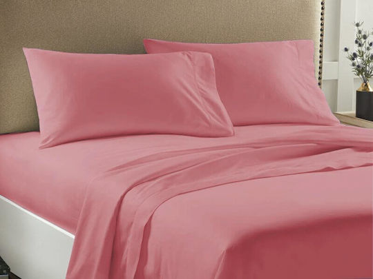 Economy Set Bed Sheets for Single Bed with Rubber Hugger 100x200+33cm Coral 3 Pieces