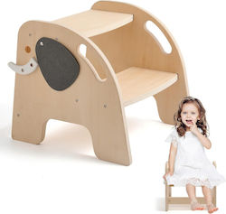 Wooden Step Stool Children Montessori Learning Tower High Bathroom Seat 2 Steps Non-slip Elephant Design Bebelogic