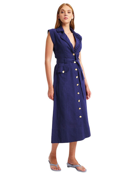 Rochie De Vară Pentru Femei Midi Albastră