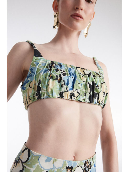 Γυναικείο Καλοκαιρινό Crop Top Βαμβακερό με Τιράντες Floral Μπλε