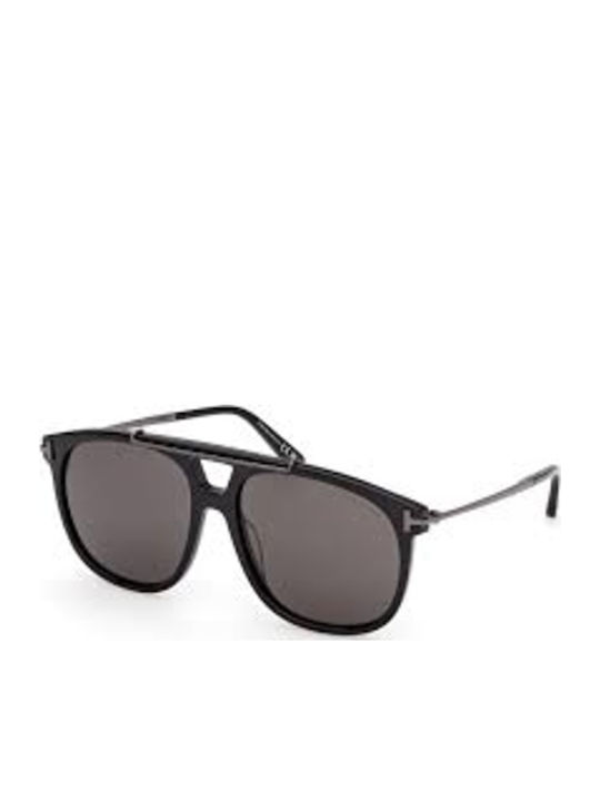 Tom Ford Men's Sunglasses with Black Frame and Grey Lens