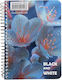 Black & White Water Lily Spiral Notepad 100 Sheets Ruled Black