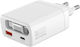 4Smarts Φορτιστής Χωρίς Καλώδιο GaN με Θύρα USB-A και Θύρα USB-C 65W Power Delivery / Quick Charge 3.0 / SuperCharge Λευκός (Pdplug Slim)