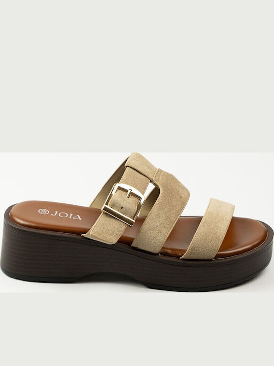 Damen Flache Sandalen Flatforms Beigen