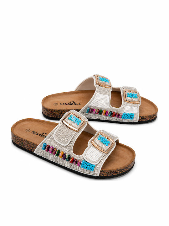 Damen Anatomische Flache Sandalen Weiß