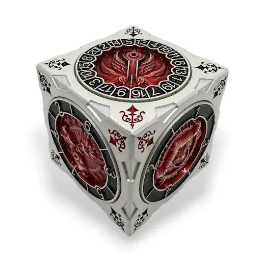 Suegao 7-in-1 Metallischer Würfel-Spinner Würfel D4-D20 Tischrollenspiele Silber Rot