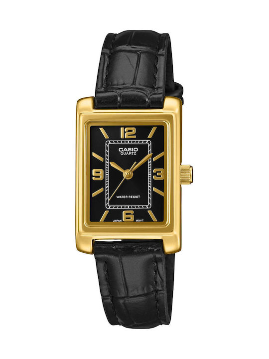Casio Дамски Часовник Кварцов с Черна Кожена Ка...