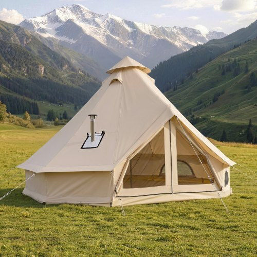 Vevor Oxford Bell Σκηνή Camping Teepee Αποθήκευσης Μπεζ 4 Εποχών για 3 Άτομα 300x300x220εκ.