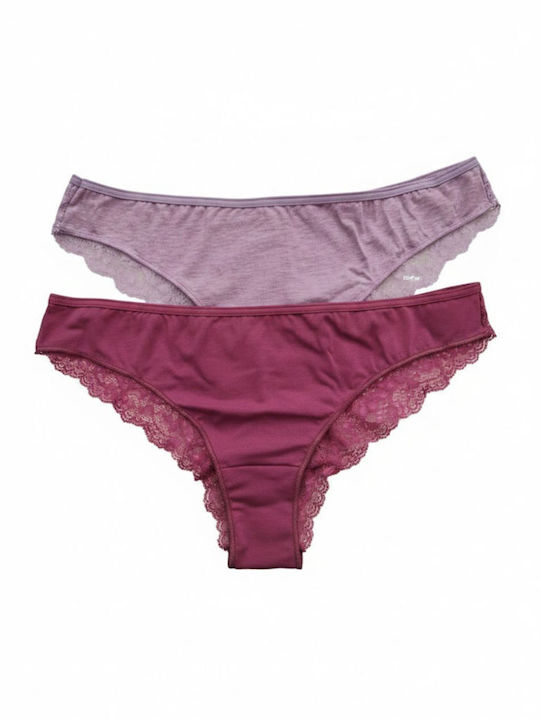 Cotonella Дамски Бразилско 2-Pack с Дантела Мно...