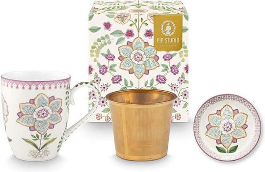 PiP Studio Lily&lotus Set Cesti de Ceai din Porțelan Albe 3 Bucăți