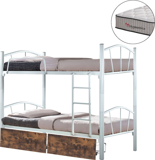 Pat Cușetă Single cu Spațiu de Stocare Alb pentru Saltea 90x190cm