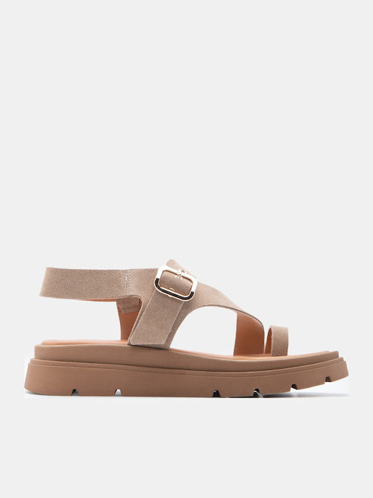 Luigi Δερμάτινα Γυναικεία Σανδάλια Flatforms Μπεζ