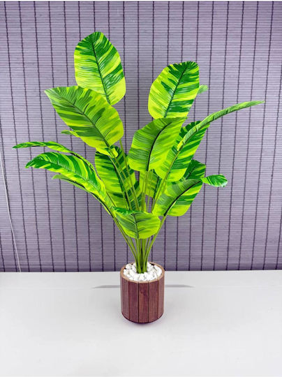Stewehome Artificial Plant Leaves Wood Potted Plant Banana Striped Brown 12x13 Cm