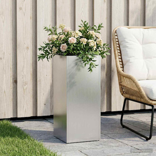 vidaXL Метална Саксия За Цветя Сребриста 20x20x40см