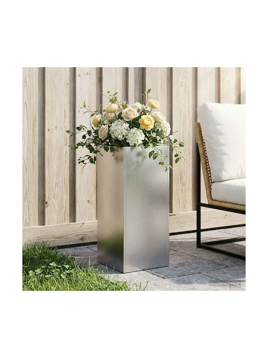 vidaXL Метална Саксия За Цветя Сребърна 20x20x40см
