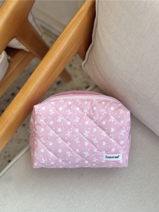 Enpapa Голяма Чанта За Грим Розова Панделка Памук 19x18x7.5 См