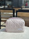 Enpapa Large Beige Makeup Bag With Checkered Pattern 19x18x7.5 Cm