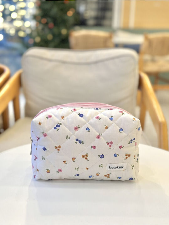 Enpapa Large Makeup Bag Mixed Blue Floral Design White 19x18x7.5 Cm