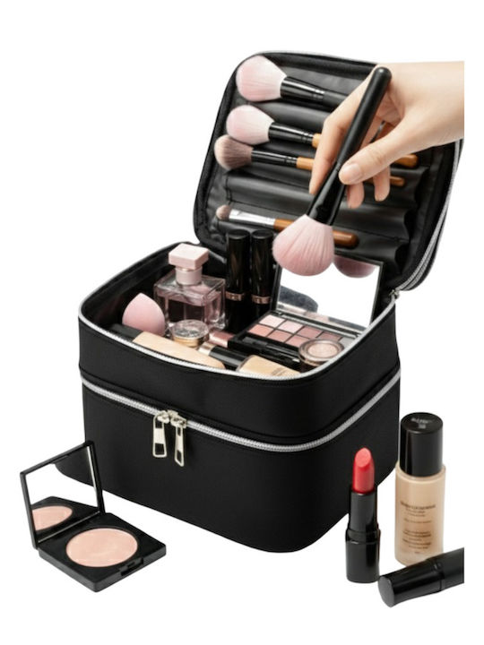Enpapa Double Layer Large Travel Makeup Bag Functional Cosmetic Organizer Leopard Print Design Enp-016078-v2380