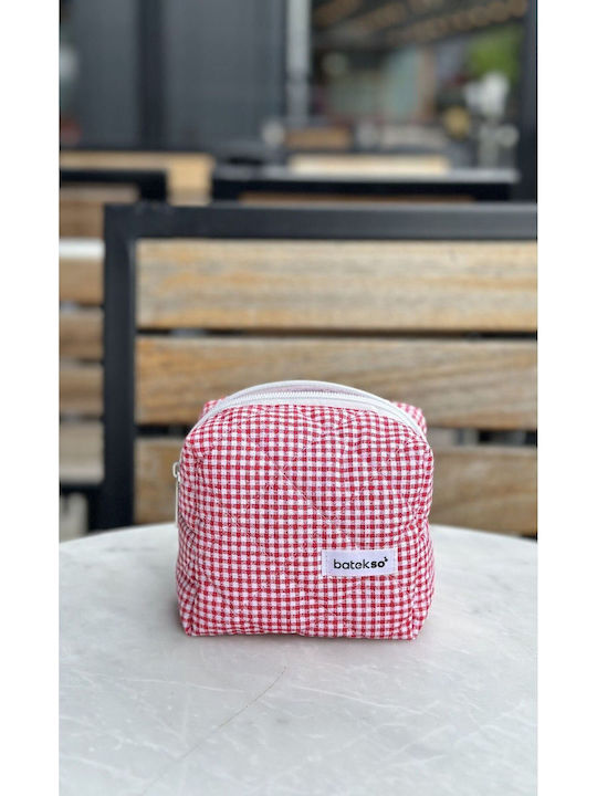 Enpapa Small Makeup Bag Red Checkered Design Red 13x13x9 Cm