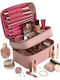 Enpapa Double Layer Large Travel Makeup Bag Functional Cosmetic Organizer Leopard Print