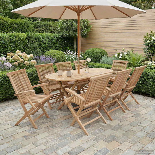 Garten- und Outdoor-Möbelsets Wohnzimmer Typsatz 9 Stück Natur mit Sonnenschirmhalter