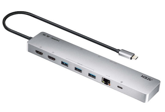 Aten UH3240 USB-C Dockingstation Mit HDMI 4K PowerDelivery Ethernet Und Verbindung 2 Monitore Silber