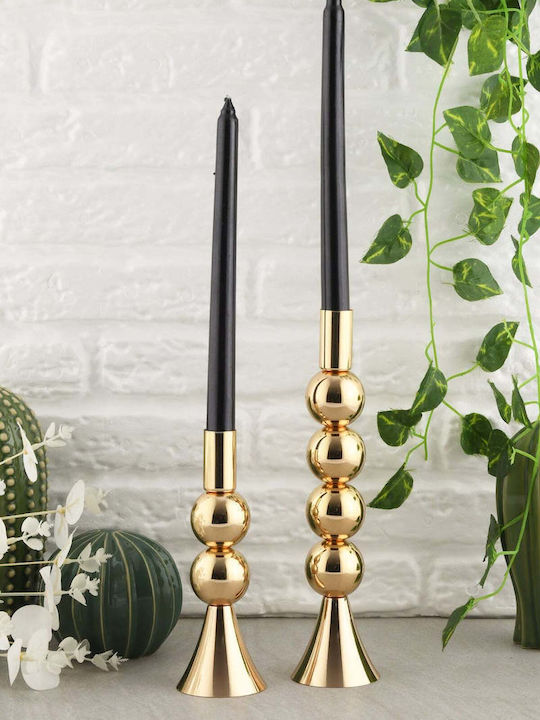 SteweHome Set Of Metal Candle Holders In Gold Colour 2 Pieces