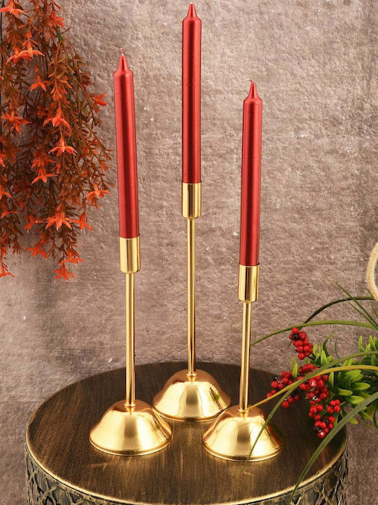 SteweHome Set of Metal Candle Holders in Gold Colour 3 Pieces