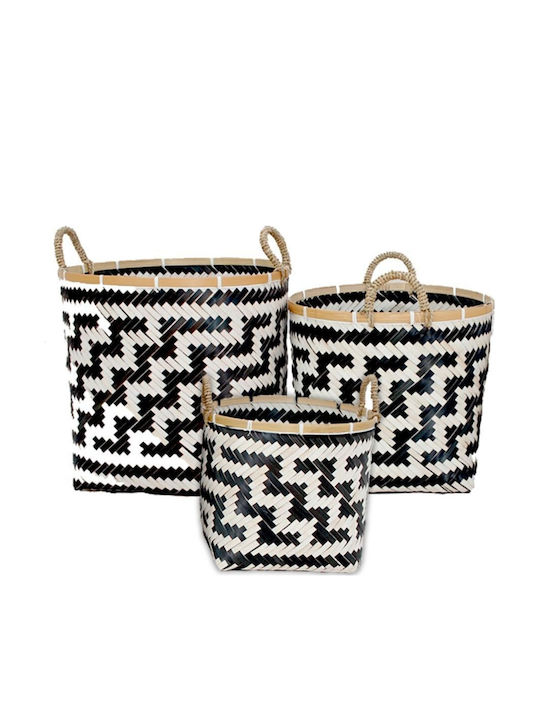 Set of 2 Pieces Decorative Bamboo Baskets Geometric Design 26 32 37cm Z25367 Vt127