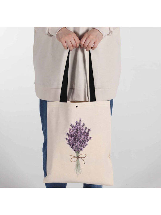 Enpapa Fabric Shopping Bag Very Much Fabric Lavender Design Beige Clasp 35x40 Cm