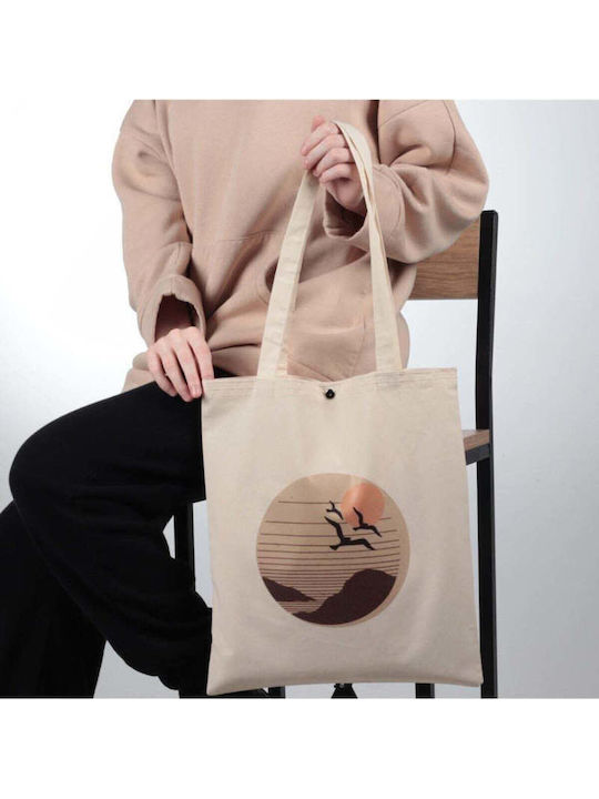 Enpapa Thick Fabric Shopping Bag Button Spring Type Beige 35x40 Cm