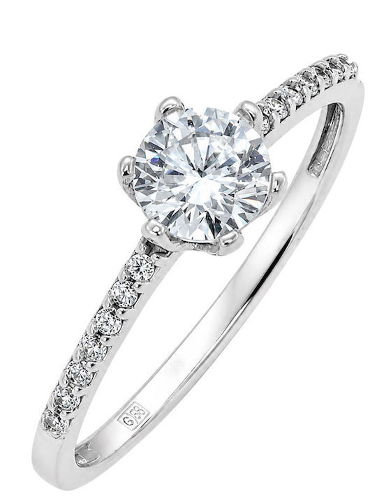 Einzelner Steine Ringe aus Weißgold 9K mit Zirkon