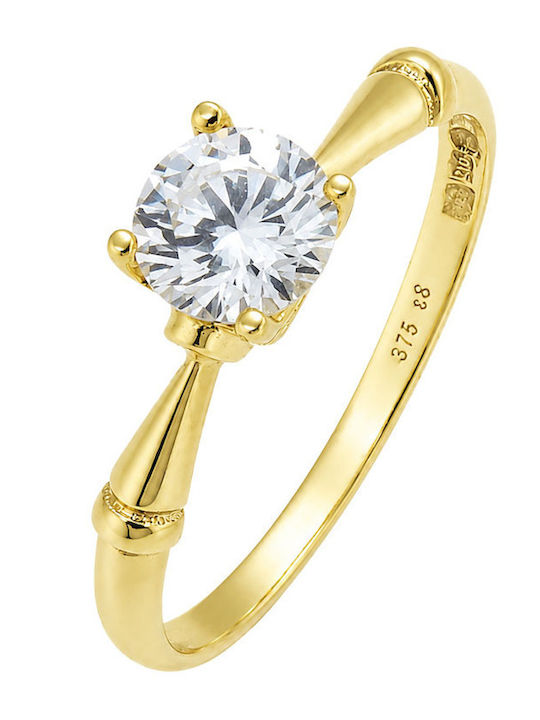 Single Stone Ring From 9K Gold With Zircon