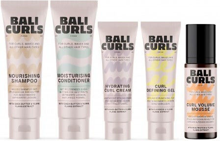 Bali Curls Set de Călătorie pentru Bucle 5 Produse Mini Definite Bucle Sănătoase Șampon Balsam Cremă pentru Bucle Gel Definitor Spumă Ideal pentru Călătorie Sală