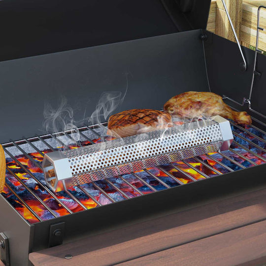 vidaXL Grătar Inox Peletă cu Termometru 107x107cm