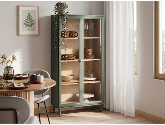 Berwyn 3344 Dulap De Prezentare Pentru Sufragerie De Pardoseală Din Lemn Vitrină Cu Geam Nuanță Deschisă De Lemn 80x40x151cm 669692BEL