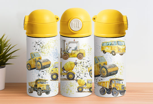 Cap Kids Water Bottle Thermos Stainless Steel with Straw Yellow 360ml